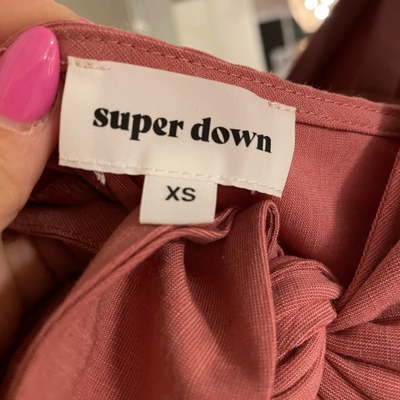 Dusty Rose button up midi dress with tie bust - Picture 4 of 6